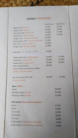 Drinks at Garden Inn in Bukit Lawang