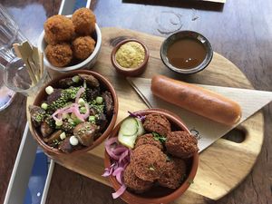 bitterballen, falafel, mushrooms, worstenbroodje at Bistro Calypso in Eindhoven