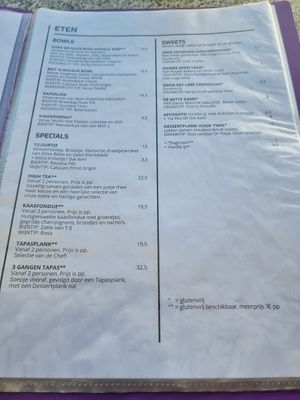 part of menu at Bistro Calypso in Eindhoven