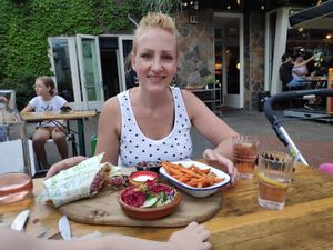 Shoarmawrap with a salad and sweet potato fries at Bistro Calypso in Eindhoven