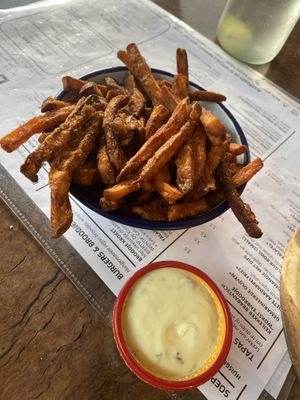 Also part if you order the tapas, sweet potato fries with a creamy garlic dip. at Bistro Calypso in Eindhoven