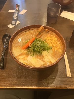 Regular size spicy miso ramen (no additional toppings)  at Shinbu Sakiya Ramen - 麺匠真武咲弥 in Tokyo