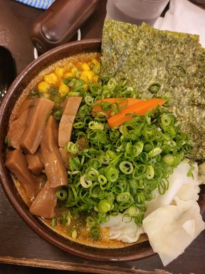 Vegan ramen with add-ons at Shinbu Sakiya Ramen - 麺匠真武咲弥 in Tokyo
