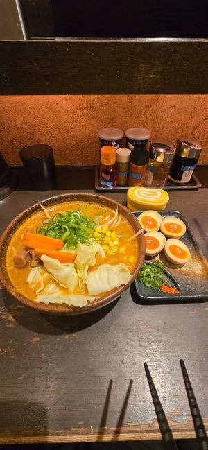 I got the vegan spicy miso ramen, and it was exquisite!!! The cabbage seemed grilled so it tasted nice and smokey. Noodles were chewy and delicious as well as the soup, really rich at Shinbu Sakiya Ramen - 麺匠真武咲弥 in Tokyo