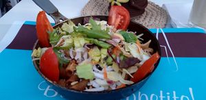 pasta with vegan cheese on top at Choco Kebab Cafe in Bugibba