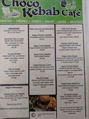 Menu at Choco Kebab Cafe in Bugibba