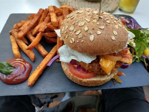 Jack in the box burger (jackfruit and homemade soya patty) at Choco Kebab Cafe in Bugibba