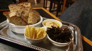 parsnip, kale, bread, white bean spread at Madonna in Ghent
