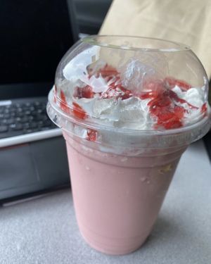 Epitome Berry Shake delicious but not thick and too small for the price   at Can't Believe It's Not Meat - Hyde Park in Chicago