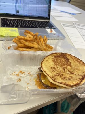 Grilled cheese burger with seasoned fries  at Can't Believe It's Not Meat - Hyde Park in Chicago