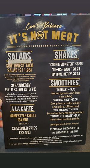 Menu at Can't Believe It's Not Meat - Hyde Park in Chicago