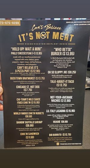Menu at Can't Believe It's Not Meat - Hyde Park in Chicago