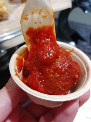 Meatball Sample: Delicious at Vegan Picnic - Polk St in San Francisco