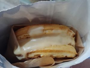 $8.75 Chicken N Waffles Sandwich: Delicious, full of flavor, little on the sweet side, very filling, sauce was really delicious at Vegan Picnic - Polk St in San Francisco