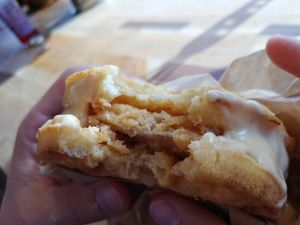 $8.75 Chicken N Waffles Sandwich: Delicious, full of flavor, little on the sweet side, very filling at Vegan Picnic - Polk St in San Francisco