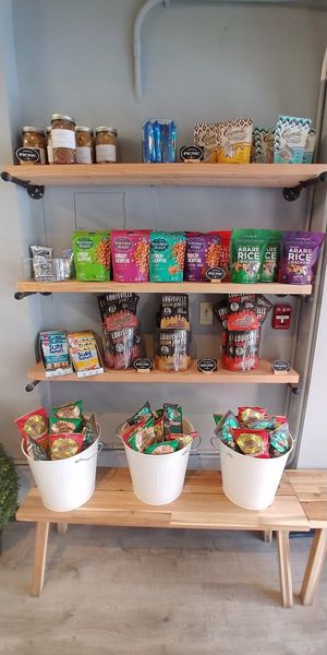 Vegan products : not sure why there are pop tarts in the upper right. If I'm not mistaken they contain gelatin and are not vegan at Vegan Picnic - Polk St in San Francisco