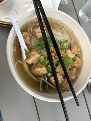 Vegan thai noodle soup with fried tofu   at Chimm in Charlottesville