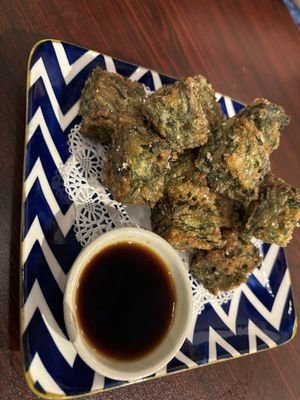 Chive cakes. 10/10 🙌🙌  at Chimm in Charlottesville