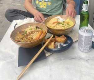 Noodles, curry, kroepoek, wontons at Liu Lin in Brussels