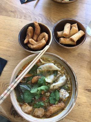 Prawn tampura and mini spring rolls  at Liu Lin in Brussels