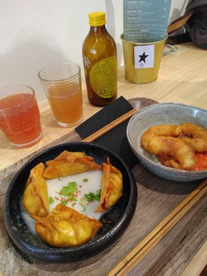 wontons and Vegan prawns at Liu Lin in Brussels