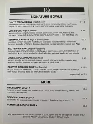 Menu - front at Rå Bowls & Juices in Groningen