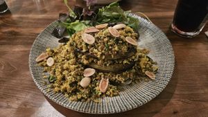 Eggplant with Bulgur Lentils and Salad at Naranj in Marrakech