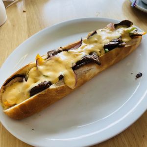Philly cheese steak baguette at Sweet Pepper Cafe in Barrow-in-furness