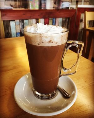 Welcome hot choc  at Sweet Pepper Cafe in Barrow-in-furness