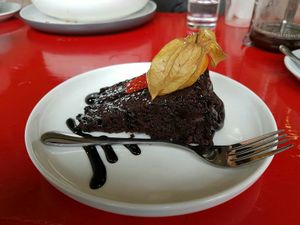 Devils food cake at Sweet Pepper Cafe in Barrow-in-furness