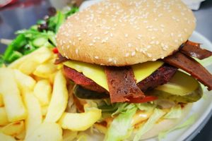 Bacwn Cheeze Burger at Sweet Pepper Cafe in Barrow-in-furness