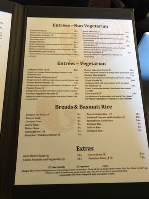 vegetarian items marked green at Guru in Edmonton