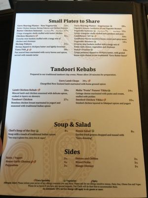 menu at Guru in Edmonton
