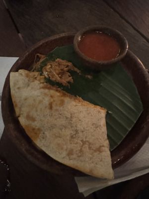 Jackfruit quesadilla (half eaten lol)  at The Mexican in Town in 