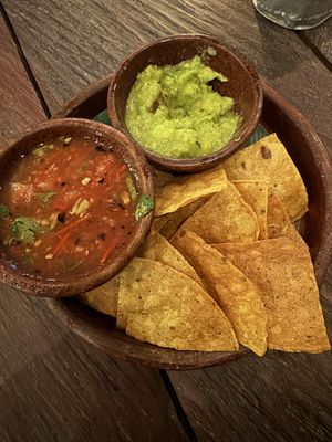 Chips with salsa and guaccamole  at The Mexican in Town in 