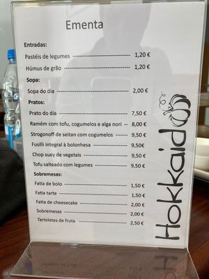 Menu at Hokkaido in Portalegre