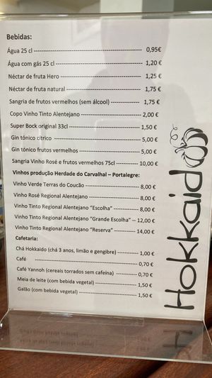 Drinks Menu at Hokkaido in Portalegre