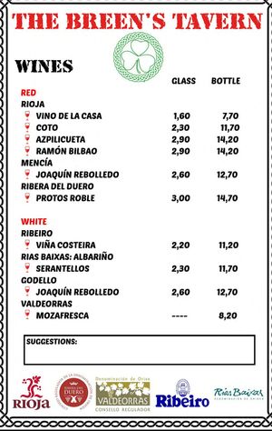 Wines at The Breen's Tavern in A Coruna