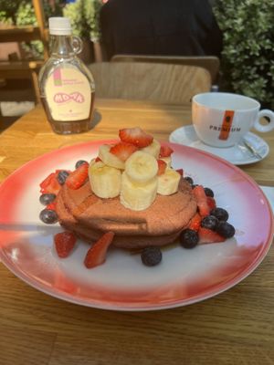 One of two vegan pancake options. Fruit tasted good.  at Moak Pancakes - City Center in Amsterdam