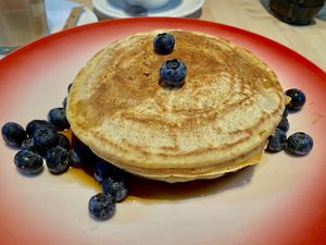 Vegan pancakes with blue berries at Moak Pancakes - City Center in Amsterdam