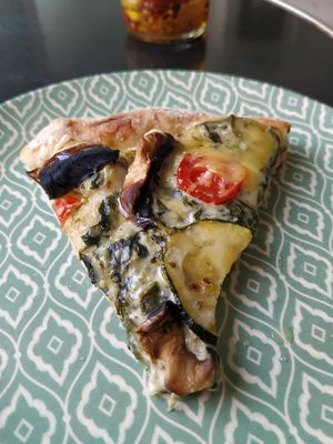 Pizza vegana at Panaderia Los Abuelos in Fuerteventura
