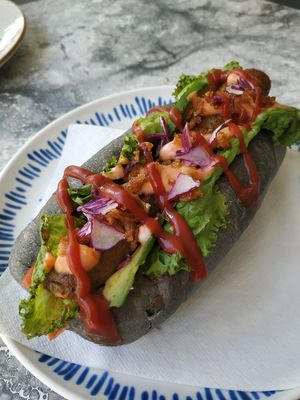 Vegan hotdog at Panaderia Los Abuelos in Fuerteventura