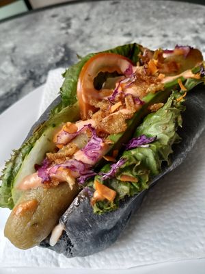 Vegan hot-dog at Panaderia Los Abuelos in Fuerteventura