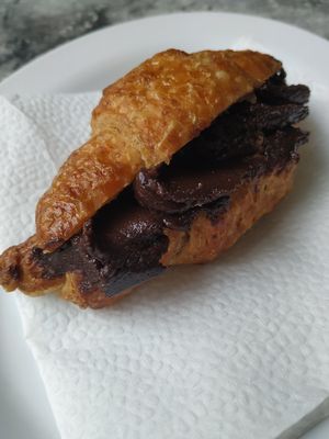 Vegan croissant with vegan "Nutella" at Panaderia Los Abuelos in Fuerteventura