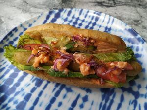 The best vegan hot-dog of the Island at Panaderia Los Abuelos in Fuerteventura