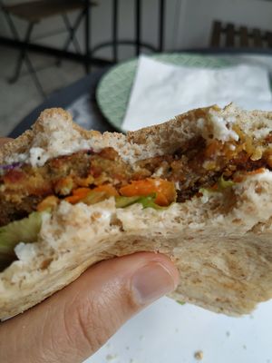 Vegan milanesa, yummy! at Panaderia Los Abuelos in Fuerteventura