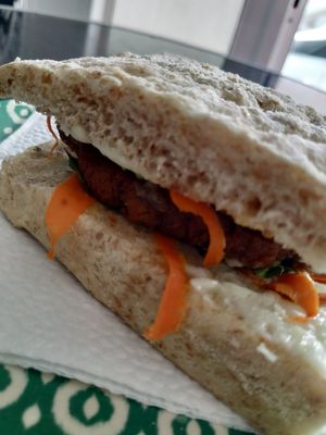 Vegan burger at Panaderia Los Abuelos in Fuerteventura