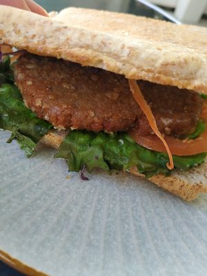 Vegan burger at Panaderia Los Abuelos in Fuerteventura