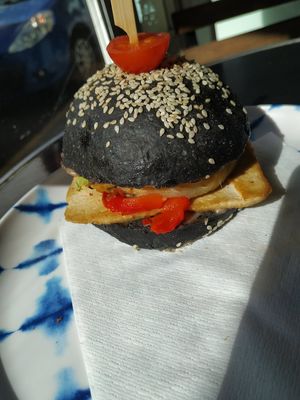New vegan burger at Panaderia Los Abuelos in Fuerteventura