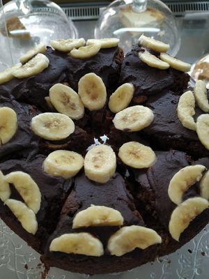 Tarta vegana de chocolate y platano canario at Panaderia Los Abuelos in Fuerteventura